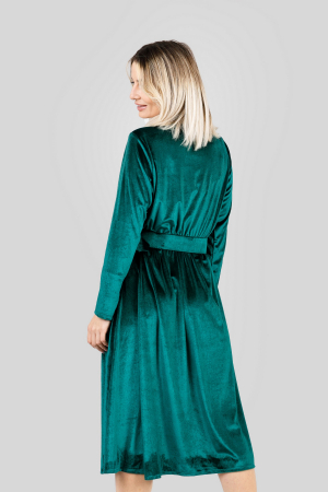 Rochie verde smarald din catifea cu centura in talie [2]