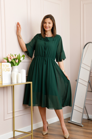 Rochie verde vaporoasa cu elastic in talie si volanas la decolteu Allegra [3]