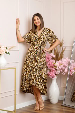 Rochie Victoria petrecuta cu croi asimetric - Leopard Snow [0]