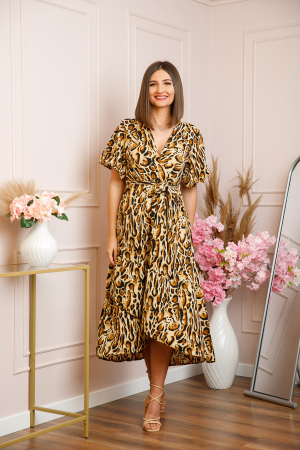 Rochie Victoria petrecuta cu croi asimetric - Leopard Snow [3]