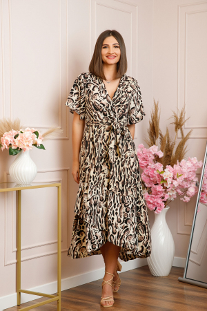 Rochie Victoria petrecuta cu croi asimetric - Leopard Sand [3]