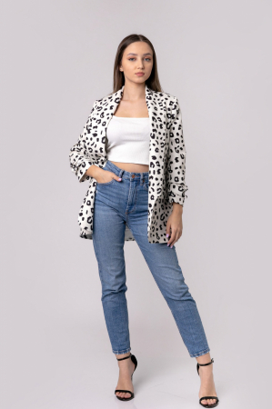 Sacou alb cu animal print si maneci incretite [2]