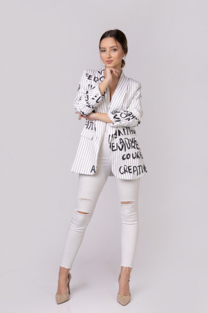 Sacou alb cu dungi si maneci incretite [3]