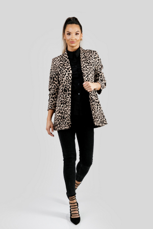 Sacou crem cu animal print si maneci incretite [3]