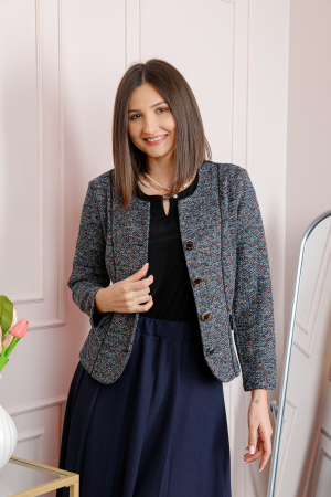 Sacou dama Audrey din material boucle bleumarin cu nasturi decorativi [2]