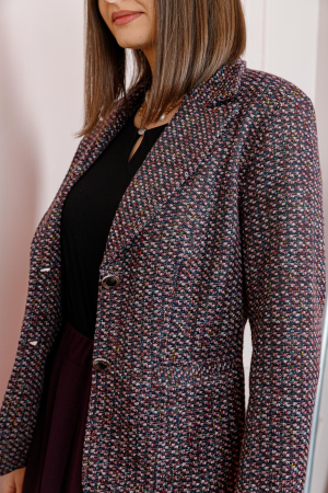 Sacou dama Dorothy din tweed bordo multicolor cu nasturi decorativi [1]