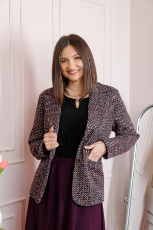 Sacou dama Dorothy din tweed bordo multicolor cu nasturi decorativi [2]