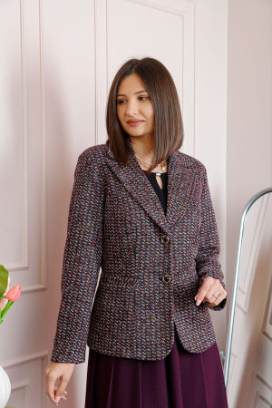 Sacouri - Sacou dama Dorothy din tweed bordo multicolor cu nasturi decorativi