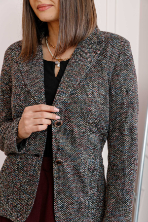 Sacou dama Dorothy din tweed gri antracit multicolor cu nasturi decorativi [1]