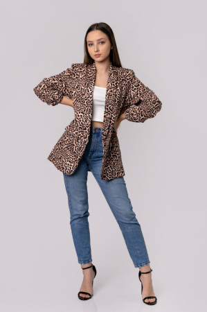Sacou maro cu animal print si maneci incretite [2]