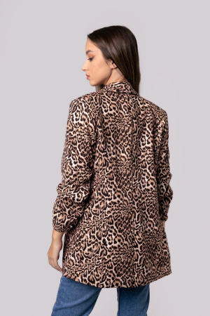 Sacou maro cu animal print si maneci incretite [3]