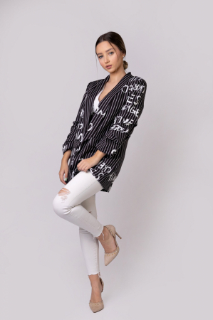 Sacou negru cu dungi si maneci incretite [3]