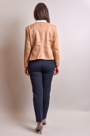 Sacou office camel cu decolteu rotund [7]