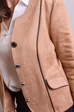 Sacou office camel cu decolteu rotund [1]