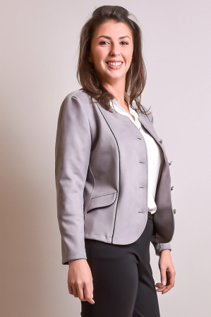 Sacou office gri cu decolteu rotund [3]