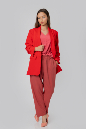 Sacou rosu cu maneci incretite [3]