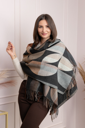 Sal dama gri antracit cu imprimeu geometric si franjuri Carly [1]
