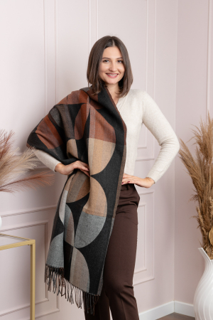 Sal dama gri antracit cu imprimeu geometric si franjuri Carly [2]