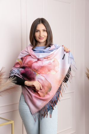 Sal dama lila cu imprimeu floral albastru si franjuri Debra [0]