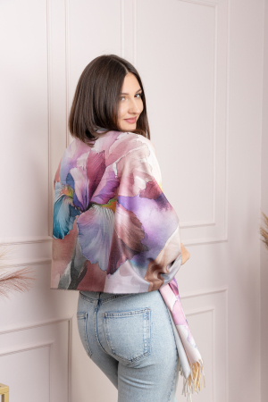 Sal dama roz vintage cu imprimeu floral si franjuri Debra [2]