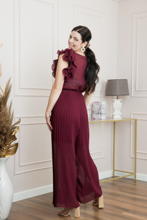 Salopeta plisata grena cu volane si cordon in talie [2]