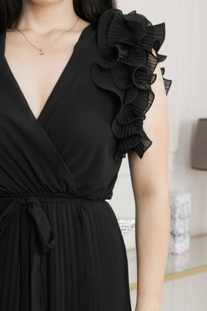 Salopeta plisata neagra cu volane si cordon in talie [1]