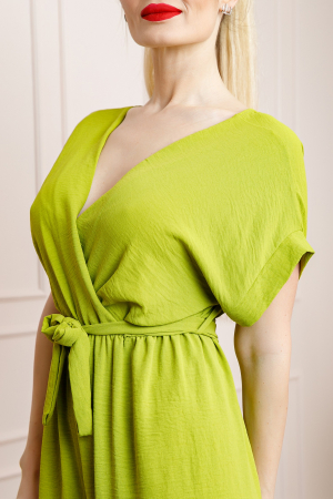 Salopeta verde praz cu maneci scurte si cordon in talie [1]