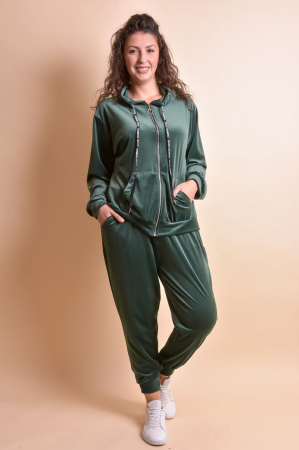 Tinute sport/casual - Trening oversized verde din catifea