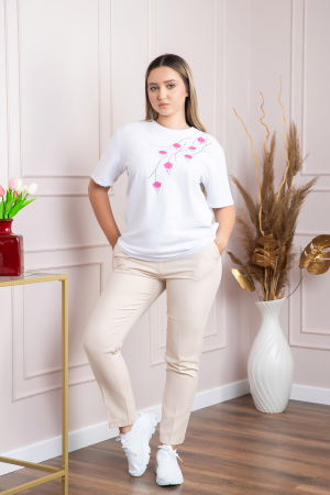 Tricou alb casual cu imprimeu floral roz [3]