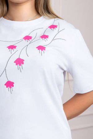 Tricou alb casual cu imprimeu floral roz [1]