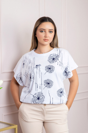 Tricou alb casual cu imprimeu papadii [0]