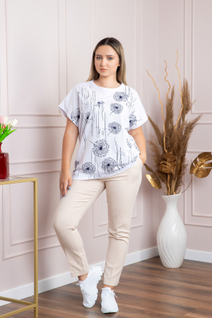 Tricou alb casual cu imprimeu papadii [3]