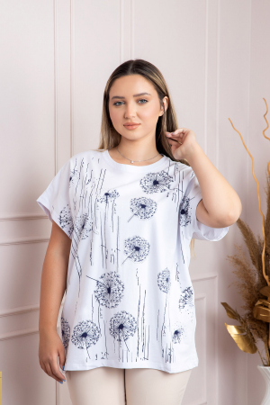 Tricou alb casual cu imprimeu papadii [2]