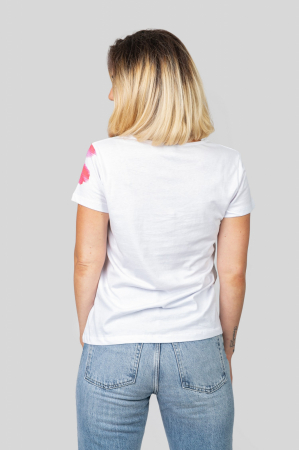 Tricou alb cu imprimeuri florale si decolteu in V [2]