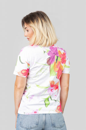 Tricou alb cu imprimeuri florale si decolteu rotund [2]