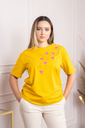 Tricou galben casual cu imprimeu floral roz [0]