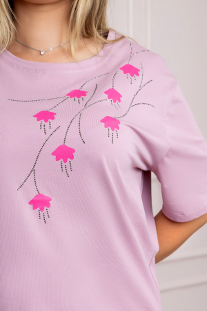 Tricou lila casual cu imprimeu floral roz [1]