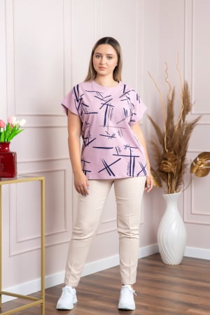 Tricou lila cu strasuri si imprimeu grafic bleumarin [3]