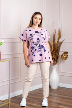 Tricou lila cu strasuri si imprimeuri florale bleumarin [3]