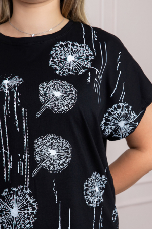 Tricou negru casual cu imprimeu papadii [1]