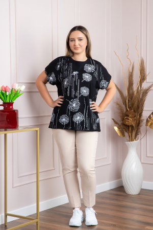 Tricou negru casual cu imprimeu papadii [3]