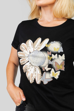 Tricou negru cu flori si fluturi [1]