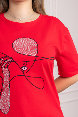 Tricou rosu cu imprimeu abstract negru Lady [1]