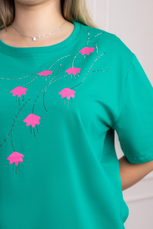 Tricou verde casual cu imprimeu floral roz [1]