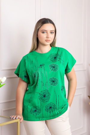 Tricou verde casual cu imprimeu papadii [2]