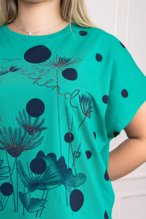 Tricou verde cu strasuri si imprimeuri florale bleumarin [1]