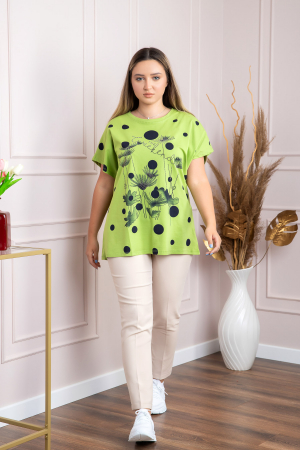 Tricou verde lime cu strasuri si imprimeuri florale negre [3]