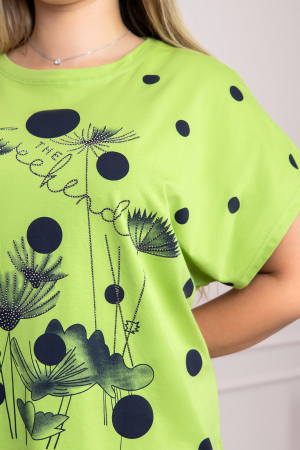 Tricou verde lime cu strasuri si imprimeuri florale negre [1]