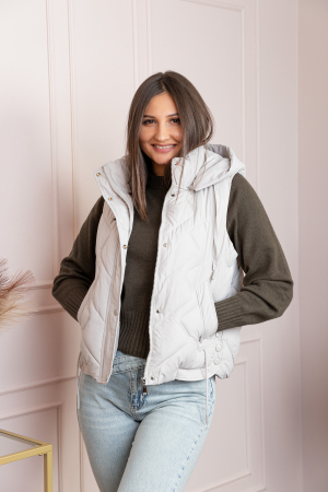 Veste - Vesta dama ivoire matlasata cu gluga detasabila Gia