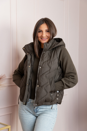 Veste - Vesta dama kaki matlasata cu gluga detasabila Gia